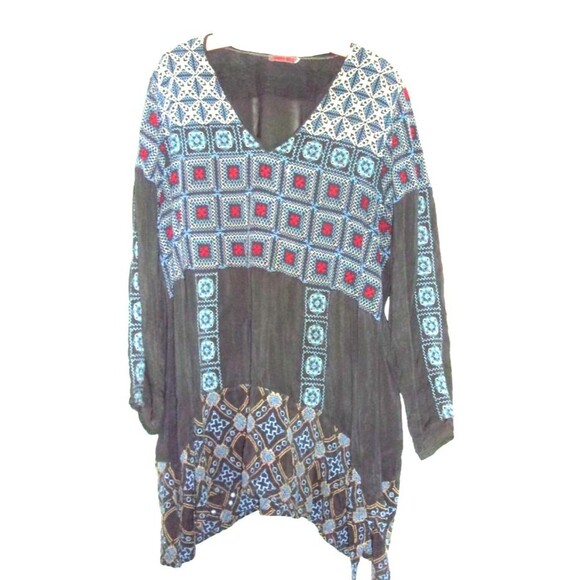 Johnny Was Knee Length Tunic Dress Sz. XXL Embroidered Gray Rayon